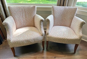 Pair Vintage Upholstered Armchairs With Solid Wood Frames