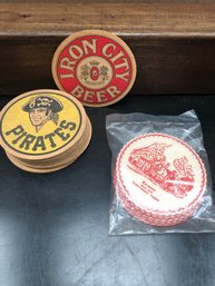 21 Vintage Beer Coasters Iron City Beer / Pirates & Vintage Unopened Royal Catch-All Coasters. 70s?