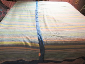 Vintage Blue Striped Satin Trim Double Size Blanket