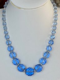 VINTAGE BLUE FACETED GLASS BEAD NECKLACE