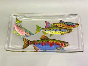 Hand Painted Glass Tray With Reverse Painted Trout