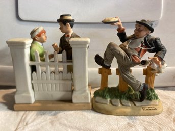 Two Porcelain Norman Rockwell Figurines - Caught In The Act And The Rivals