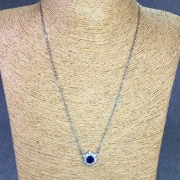 Wonderful Brand New - Sterling Silver / 925 - 18' Necklace / Sparkling White Topaz & Sapphire - Very Pretty !