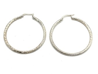 Sterling Silver Large Textured Hoop Earrings