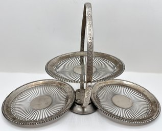 Vintage Folding Silver Plate Triple Plate Serving Platter, England