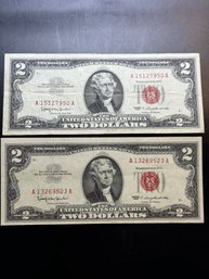 2 1963 Red Seal $2 Bills