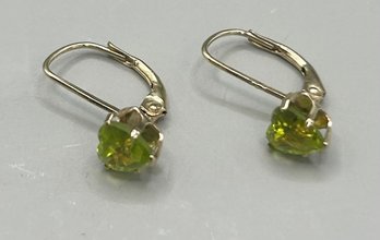 14k Gold & Green Stone Heart Shaped Peridot Earrings