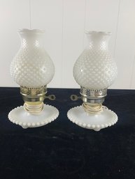 2 Piece Vintage Milk Glass Hobnail Lamps