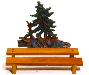 Vintage German Signed Composition Tree Accessory And Pair Of Wood Benches