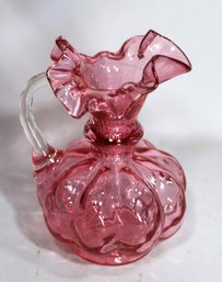 Vintage Fenton Cranberry Glass Handled Pitched 5' Tall