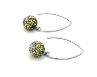 Sterling Silver Multi Color Sparkly Ball Dangle Earrings