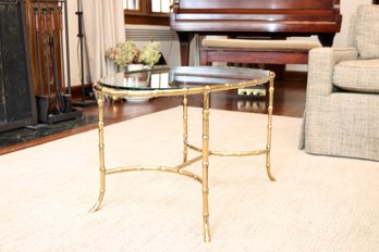 Mid-Century Oval Glass Bamboo Brass Cocktail Table