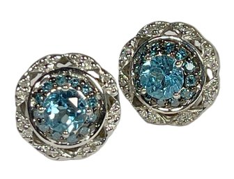 Yet Another Pair Of Signed Sterling Silver Blue Topaz Pierced Earrings