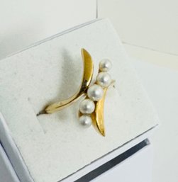 GORGEOUS 14K GOLD 5 PEARL RING