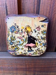 Vintage Wooden Wall Art Wooden Block Little Girl  Flowers Making A Wish 7'