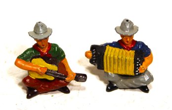 Two Vintage Dime Store Lead Cowboy Figures Playing Instruments