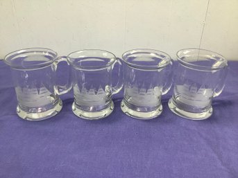 Sailboat Etched Glass Mugs Set Of 4