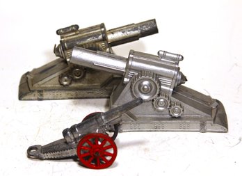 Lot Three Lead Toy Cannons Vintage