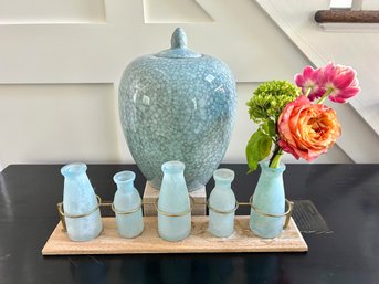 West Elm Linear Bud Vase Set With Crackle Jar