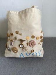 Avon Tote With Avon Pin Collection