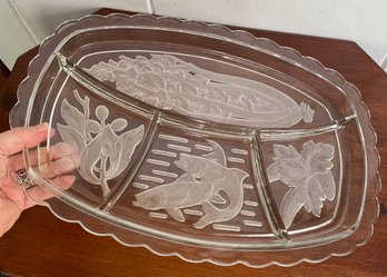 Heavy Glass Segmented Tray With Food Designs
