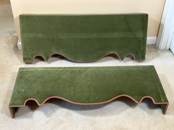 A Gorgeous Pair Of Vintage Cornices In Green Velvet