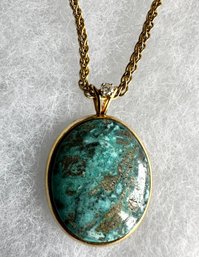Incredible 18K Turquoise And Diamond Pendant Necklace