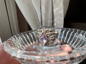 Sterling Art Deco Style Amethyst Ring, Size 6