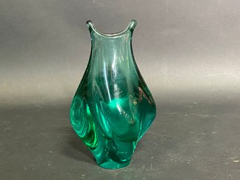 An Art Glass Vase In Emerald Green