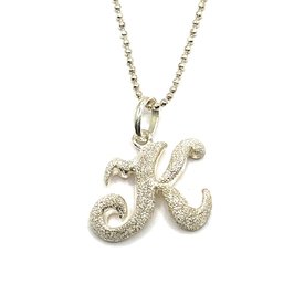 Vintage Sterling Silver Beaded Chain With Sparkly 'K' Pendant Necklace