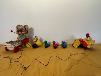 Group Of Early Wooden Fisher Price Pull Toys