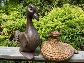 Vintage Wood And Woven Ducks