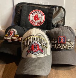 Three Red Sox World Series Hats And A Visor CD Case