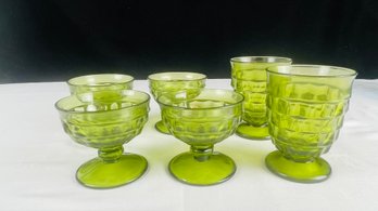 Vintage Indiana Glass Green Cubist Glass Lot