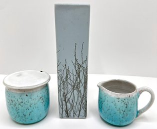 Chive Ceramic Vase & Greenwich House Pottery Handmade Sugar Bowl & Creamer Set, Signed