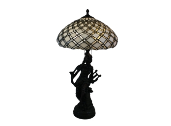 Beautiful Tiffany Style Bronze Goddess Table Lamp With Shade - See Description