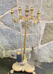 Antique Brass Fireplace Tools With Claw Foot Base