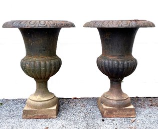 A Pair Of Vintage Cast Iron Urns