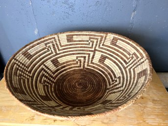 Natural Woven Basketry Bowl With A Geometric Design