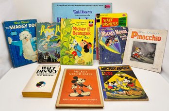 9 Disney Books Including First Edition 1931 Story Book & 1939 First Edition Mickey Never Fails & 1 Album