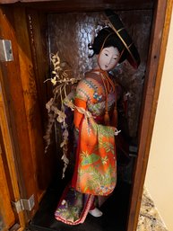 Japanese Doll In Handmade Wooden Case
