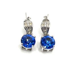 Sterling Silver LA Design Blue And Clear Stone Dangle Earrings