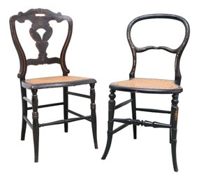 Set Of 2 Antique Ebonized Cane Chairs