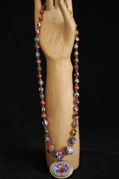 Gorgeous Vintage MURANO Beaded Necklace & A Mosaic Brooch