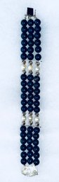 14K Triple Strand Lapis And Cultured Pearl Bracelet