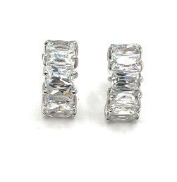 Sterling Silver Rhinestone Half Hoop Earrings