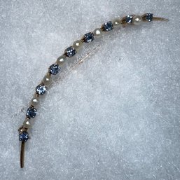 Beautiful C. 1890 14K Antique Crescent Seed Pearl And Sapphire Brooch
