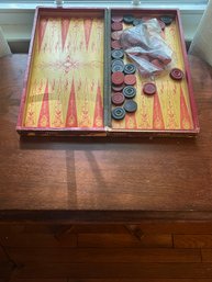 Vintage 'cigar Box' Checkers / Chess  / Backgammon Game