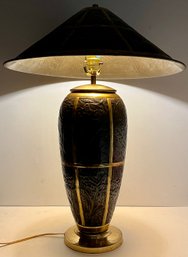 Large Brass Table Lamp - Floral - Embossed Arts & Crafts Style - Metal Copper - 26 H X 19 W