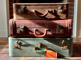 Three Vintage Suitcases, Two With Monograms